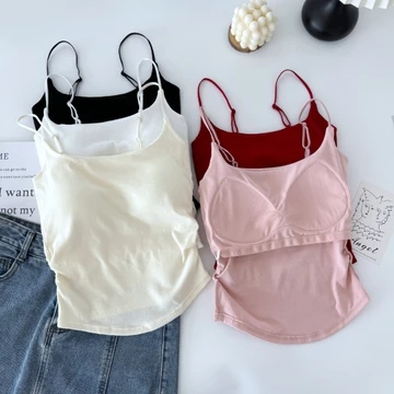 [Zestiva] áo yếm Retro cotton áo hai dây nữ gợi cảm Hàn Quốc áo thun ôm body Nơ áo 2 dây có mút ngực áo hai dây có mút ngực HHFWC2194