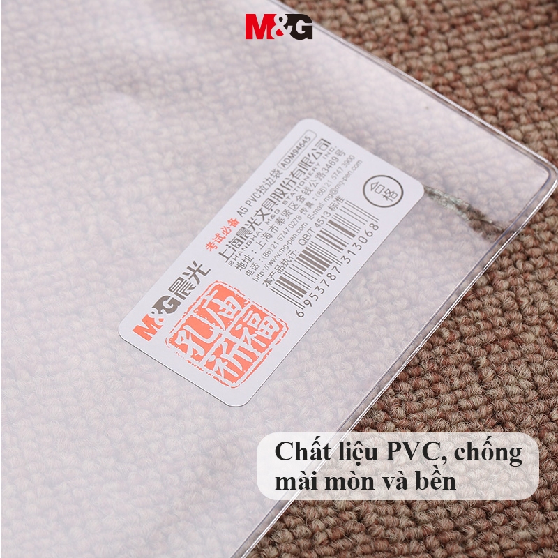 Túi Zip Trong A5 M&G, Túi Đựng Bài Kiểm Tra Clear, Túi Đựng Tài Liệu Chống Nước, Chất Liệu PVC
