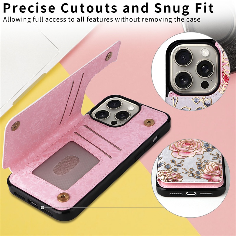 Da Mỹ In Retro Hoa Hồng Khe Cắm Thẻ Đứng Flip Back Cover Cho Iphone 15 14 12 13 11 Pro 7 8 Plus X Xr Xs Max Se 2 3 2020 Ví Chân Đế