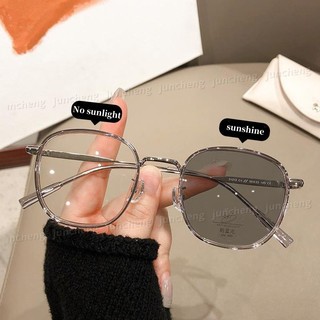 Kính Photochromic dành cho nữ Nam Nữ Khung Tròn Màu Nâu Ống Kính Phẳng Sinh Viên Nam