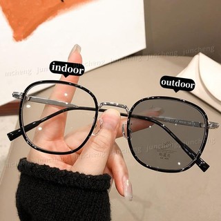 Kính Photochromic dành cho nữ Nam Nữ Khung Tròn Màu Nâu Ống Kính Phẳng Sinh Viên Nam