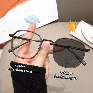 Kính Photochromic dành cho nữ Nam Nữ Khung Tròn Màu Nâu Ống Kính Phẳng Sinh Viên Nam