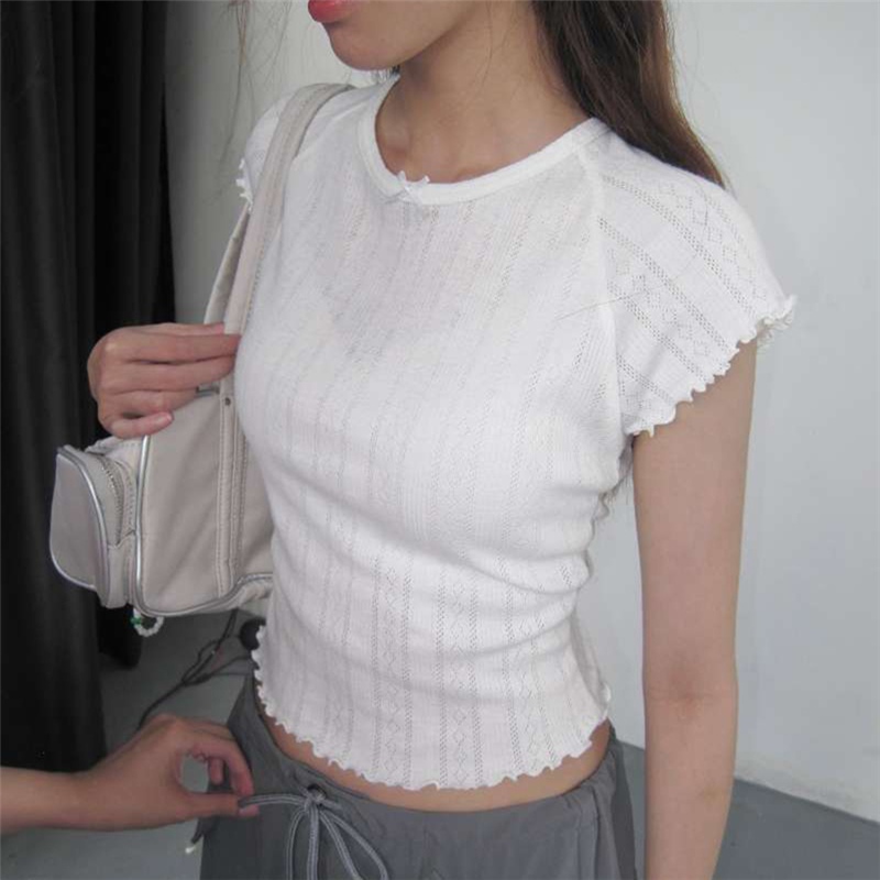 Cutenew Nơ Áo Thun Nữ Mùa Hè Cơ Bản Đa Năng Hàn Quốc Slim Fit Crop Top