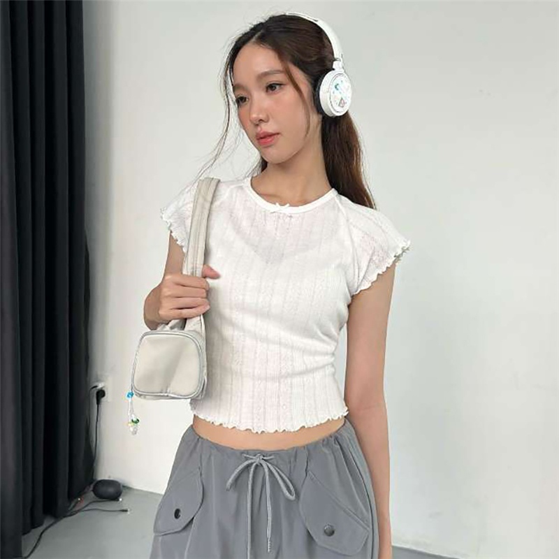 Cutenew Nơ Áo Thun Nữ Mùa Hè Cơ Bản Đa Năng Hàn Quốc Slim Fit Crop Top
