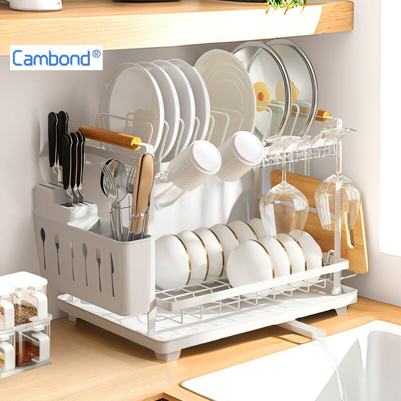 Cambond Giá đựng bát đĩa, khay để bàn, giá đỡ cốc, giá đỡ đĩa có thể điều chỉnh, lắp đặt nhanh