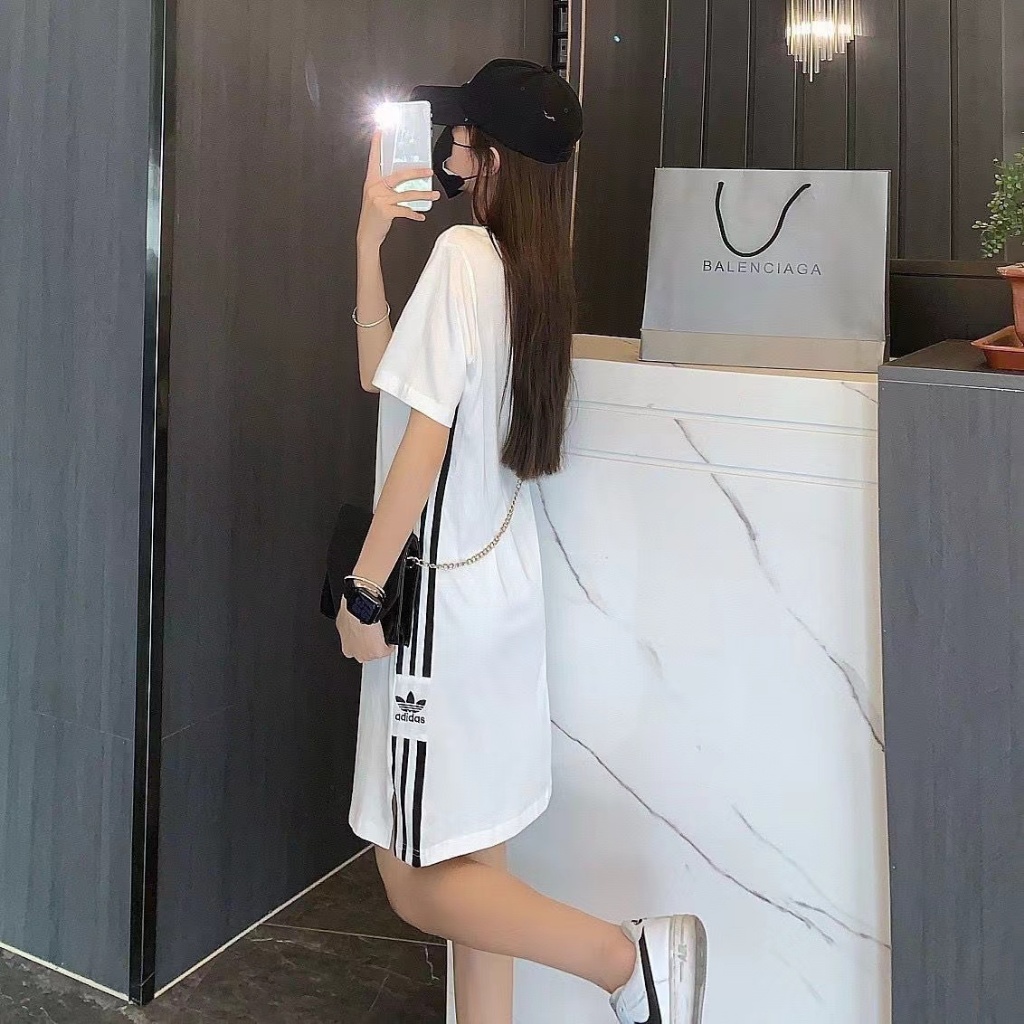 Đầm Thun Ngắn Tay In Họa Tiết Phong Cách Hàn Quốc Thời Trang Cho Nữ