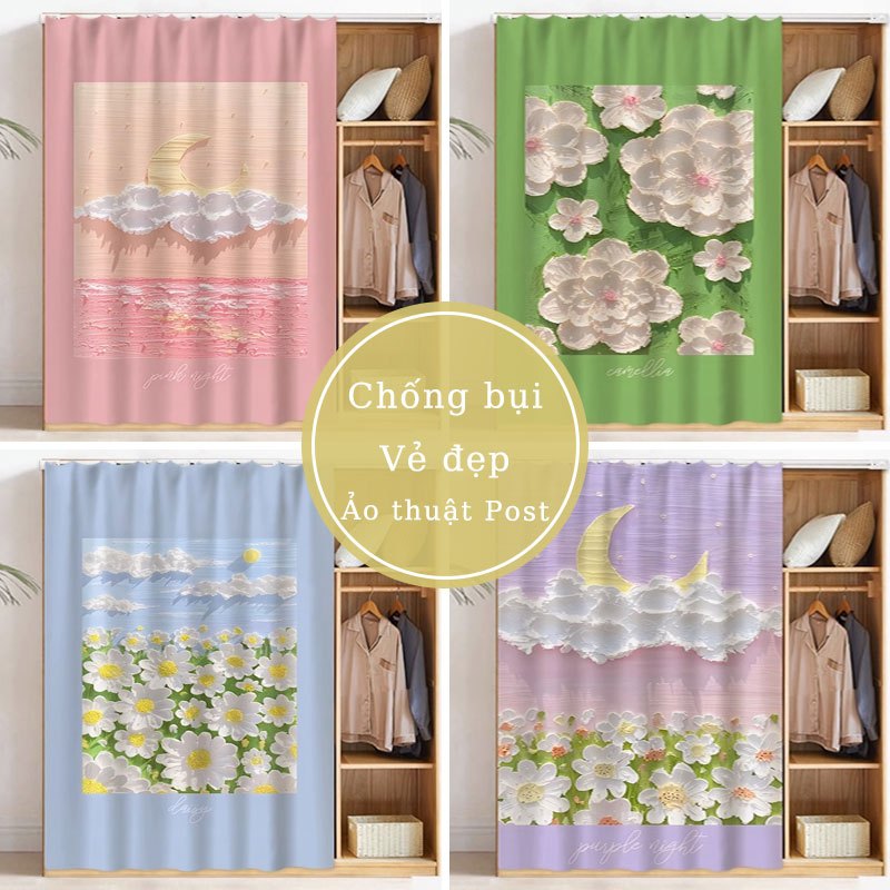 Kem Hoa Khối Rèm Cửa Tủ Đơn Giản Rèm Cửa Vải Rèm Mở Cloakroom Chống Bụi ...