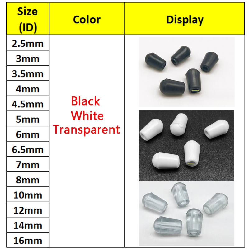 Đen / Trắng Cao Su Đầu Tròn Nắp Bao Quần Áo Móc Treo Vỏ Cao Su Mềm Dây Cáp PVC Chống Thấm Nước Cực Thép Ống Đầu Ống Nắp Nắp Bảo Vệ Chủ Đề Dia 2.5mm-12mm