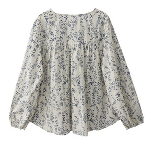 Phong cách hàn quốc nữ nữ dáng rộng voan flroal áo sơ mi dài tay áo baju baju wanita lengan panjang