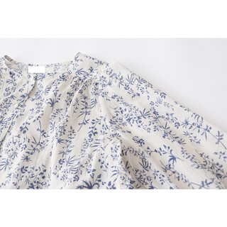 Phong cách hàn quốc nữ nữ dáng rộng voan flroal áo sơ mi dài tay áo baju baju wanita lengan panjang