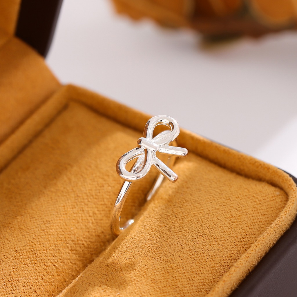 Phong Cách Mới Bạc 925 Nhẫn Thời Trang Đơn Giản Rỗng Dễ Thương Nơ Độc Đáo Mở Nhẫn Nữ Sáng Tạo Đồng Bằng Bạc Có Thể Điều Chỉnh Nhẫn Phụ Kiện CR256
