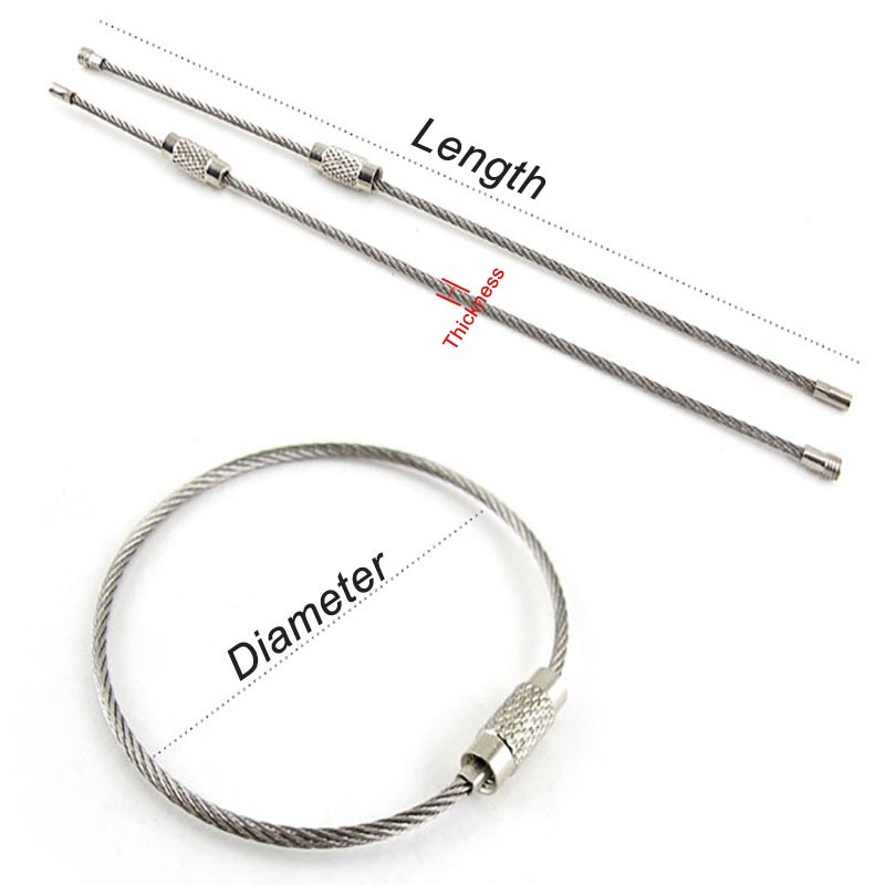 10 Chiếc Dây Dây Móc Chìa Khóa Dây Thép Không Gỉ Móc Khóa Carabiner Cáp Chìa Khóa Đi Bộ Đường Dài Ngoài Trời 110 / 150 / 200 / 250mm