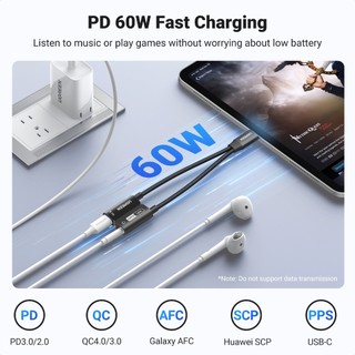 Bộ chuyển đổi Ugreen 2 trong 1 USB C sang Hifi Âm thanh 3,5 mm, sang Cáp sạc USB C PD 60W có vỏ từ tính cho iPhone 17