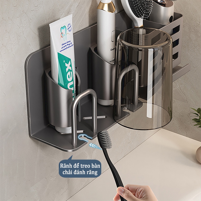 Ảnh Meidoo Giá Đỡ Bàn Chải Đánh Răng Điện Bằng Nhôm Không Đục Lỗ Đa Năng Tiện Dụng 2