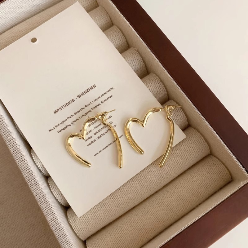 S925 Bạc Kim Mới Kim Chữ Thập Trái Tim Bông Tai Nữ Tính Khí Đơn Giản Bông Tai