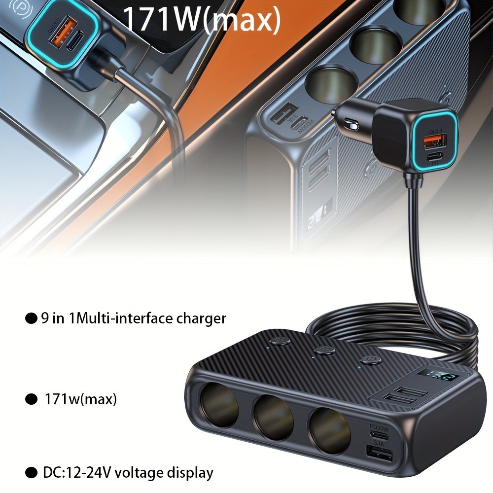 Tẩu Sạc Nhanh 171W 9 Trong 1 Đa Năng Cho Xe Hơi