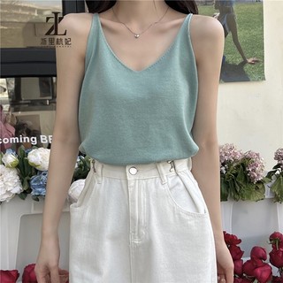 ZHELIHANGFEI Áo Dệt Kim Hai Dây Màu Trơn Dáng Ôm Thời Trang Hàn Quốc Cho Nữ