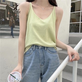 ZHELIHANGFEI Áo Dệt Kim Hai Dây Màu Trơn Dáng Ôm Thời Trang Hàn Quốc Cho Nữ
