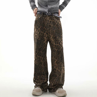 Esea Quần Dài denim Dáng Rộng In Họa Tiết Da Báo Phong Cách hip hop Mỹ Cổ Điển Thời Trang Cho Nam Và Nữ