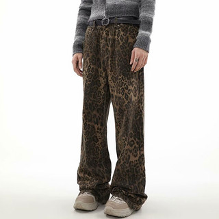 Esea Quần Dài denim Dáng Rộng In Họa Tiết Da Báo Phong Cách hip hop Mỹ Cổ Điển Thời Trang Cho Nam Và Nữ