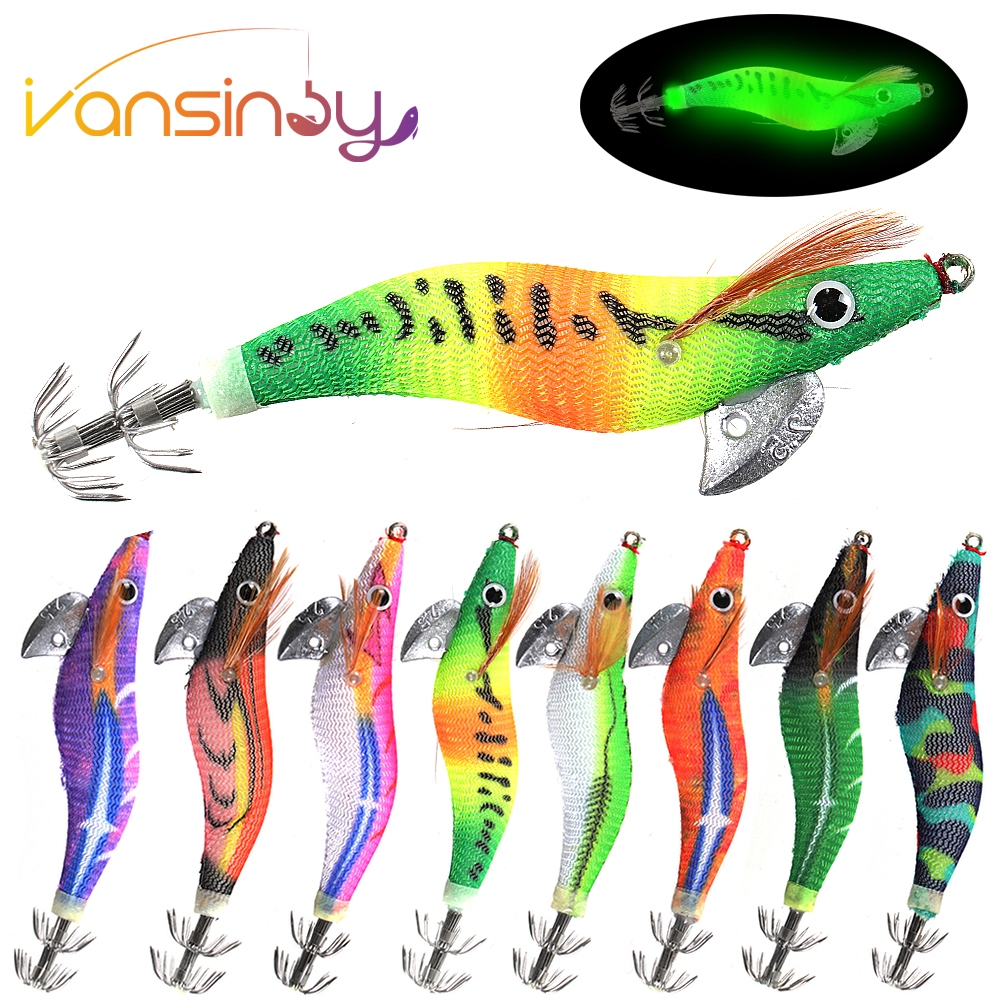 2.5 # 3.0 # 3.5 # Mực Jig Mồi Câu Cá Cứng Tôm Tôm Tôm Dạ Quang Phát Sáng Trong Bóng Tối Nhân Tạo Spinner Mồi Giải Quyết Cho Mực Chui Bạch Tuộc