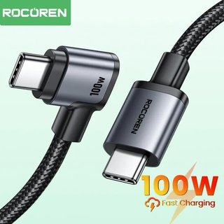 Cáp dữ liệu sạc nhanh Rocoren 60W / 100W Khuỷu tay 90 độ USB C sang Type C Cáp QC4.0 cho Samsung Xiao Huawei
