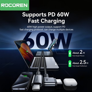 Cáp dữ liệu sạc nhanh Rocoren 60W / 100W Khuỷu tay 90 độ USB C sang Type C Cáp QC4.0 cho Samsung Xiao Huawei