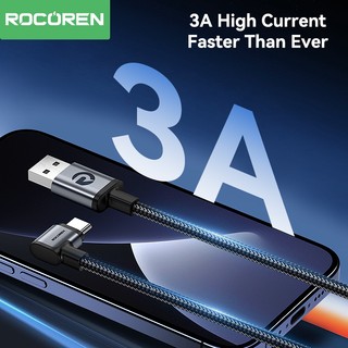 Cáp Rocoren USB sang Type C 3A 90 Độ Khuỷu Tay Sạc Nhanh Cáp Dữ Liệu Chơi Game Góc Phải Sạc Nhanh Cho Samsung Huawei Xiaomi