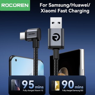 Cáp Rocoren USB sang Type C 3A 90 Độ Khuỷu Tay Sạc Nhanh Cáp Dữ Liệu Chơi Game Góc Phải Sạc Nhanh Cho Samsung Huawei Xiaomi