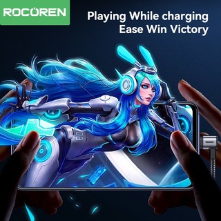 Cáp Rocoren USB sang Type C 3A 90 Độ Khuỷu Tay Sạc Nhanh Cáp Dữ Liệu Chơi Game Góc Phải Sạc Nhanh Cho Samsung Huawei Xiaomi