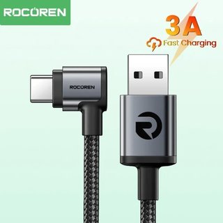 Cáp Rocoren USB sang Type C 3A 90 Độ Khuỷu Tay Sạc Nhanh Cáp Dữ Liệu Chơi Game Góc Phải Sạc Nhanh Cho Samsung Huawei Xiaomi