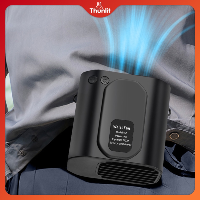 Ảnh Quạt thắt lưng di động Thunlit 10000mAh Quạt USB rảnh tay cầm tay Mini có thể đeo được Kẹp trên quạt Gió mạnh Sạc dự phòng 2
