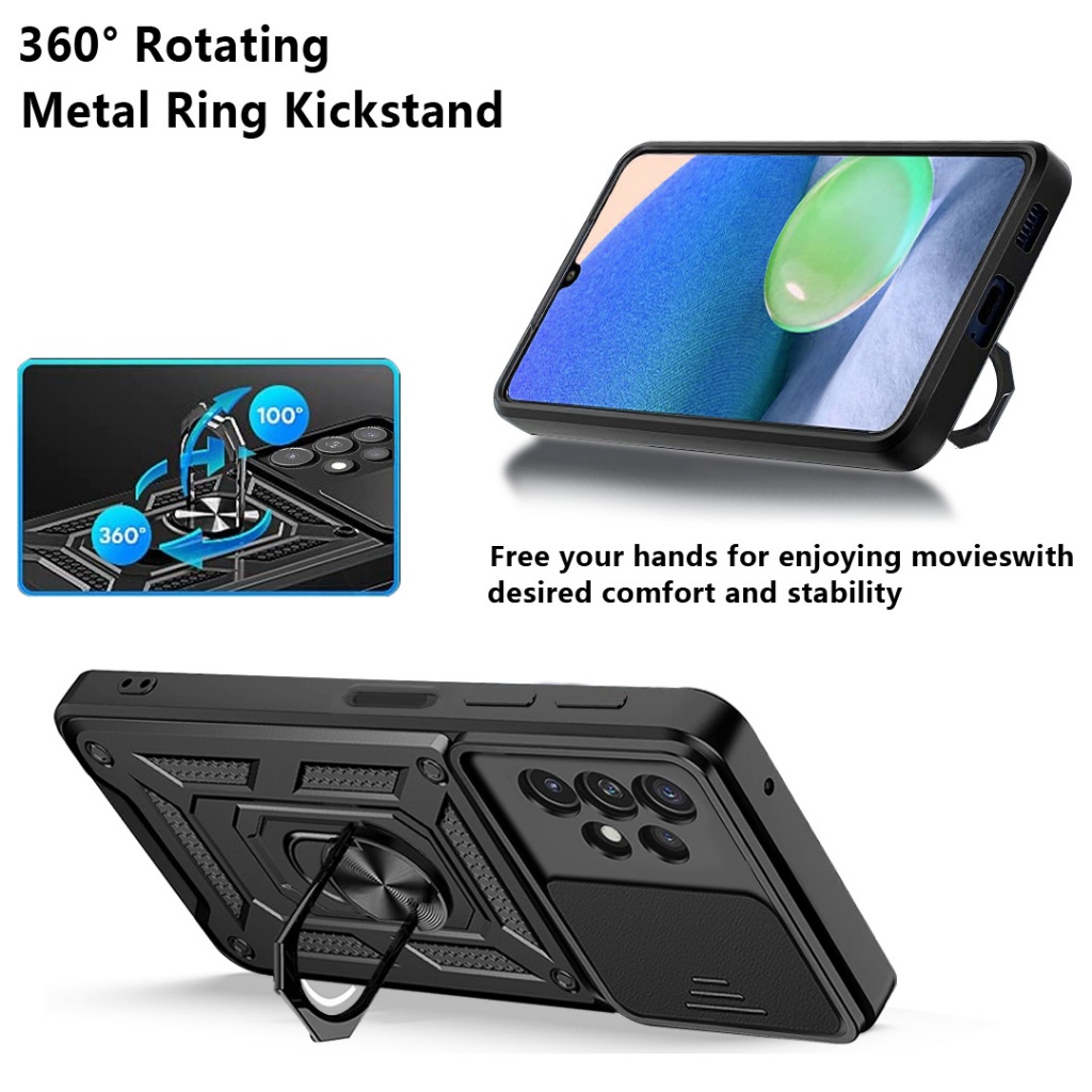 Ốp lưng áo giáp máy ảnh trượt Samsung Galaxy A55 A54 A53 A52 A52S A05 A05S A51 A35 A25 A15 5G 4G Vỏ khung từ tính Vỏ bọc toàn bộ ống kính