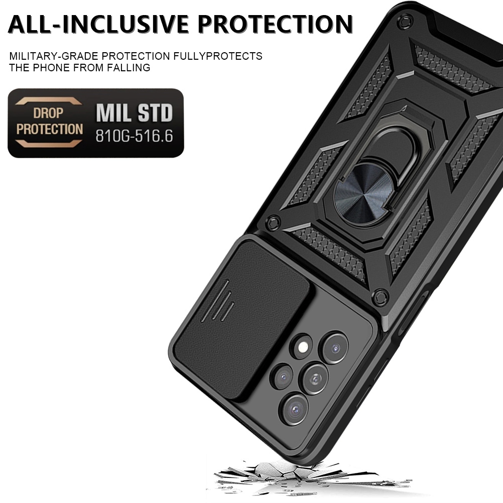 Ốp lưng áo giáp máy ảnh trượt Samsung Galaxy A55 A54 A53 A52 A52S A05 A05S A51 A35 A25 A15 5G 4G Vỏ khung từ tính Vỏ bọc toàn bộ ống kính