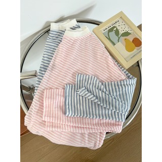 Phong cách hàn quốc nữ dài tay sọc rộng cổ tròn oversize áo sơ mi giản dị áo baju wanita mặc bên trong áo thun áo có sẵn hàng mới