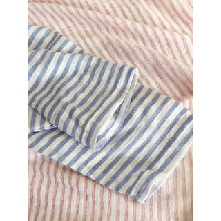 Phong cách hàn quốc nữ dài tay sọc rộng cổ tròn oversize áo sơ mi giản dị áo baju wanita mặc bên trong áo thun áo có sẵn hàng mới
