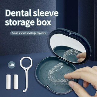 Hộp đựng chỉnh nha 2 lớp có gương, đựng răng giả/niềng tháo rời, que silicon làm sạch