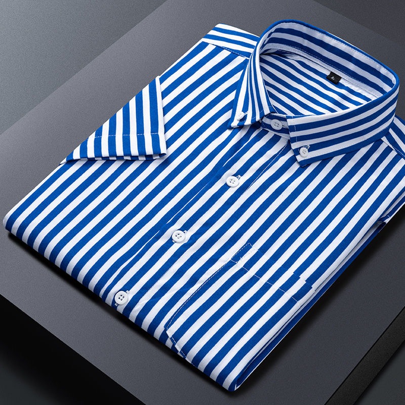 Áo Sơ Mi Nam Sọc Thời Trang Công Sở Áo Sơ Mi Tay Ngắn Nút Cotton Xuống Áo Sơ Mi Thường Ngày