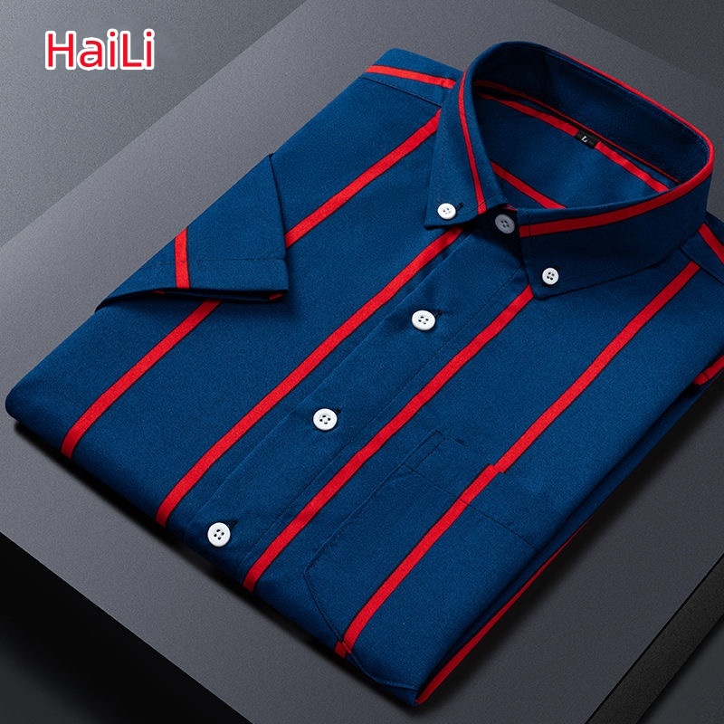 Áo Sơ Mi Nam Sọc Thời Trang Công Sở Áo Sơ Mi Tay Ngắn Nút Cotton Xuống Áo Sơ Mi Thường Ngày