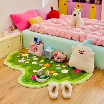 thảm lông Cashmere ba chiều Phong cách INS, rêu xanh kích thước 50*100cm-75*150cm tươi và dễ thương Mềm mại, thoải mái và có khả năng thấm hút cao thảm trải sàn phòng ngủ thảm phòng ngủ thảm deco