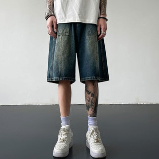 Quần short denim nam ESEA, thời trang và phổ biến kiểu Mỹ cổ điển dáng rộng giản dị thiết kế phong cách Hồng Kông chất lượng cao quần short denim mỏng phong cách trung tính