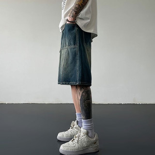 Quần short denim nam ESEA, thời trang và phổ biến kiểu Mỹ cổ điển dáng rộng giản dị thiết kế phong cách Hồng Kông chất lượng cao quần short denim mỏng phong cách trung tính