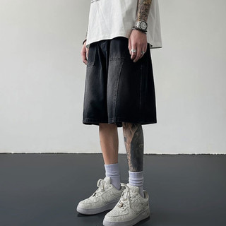 Quần short denim nam ESEA, thời trang và phổ biến kiểu Mỹ cổ điển dáng rộng giản dị thiết kế phong cách Hồng Kông chất lượng cao quần short denim mỏng phong cách trung tính