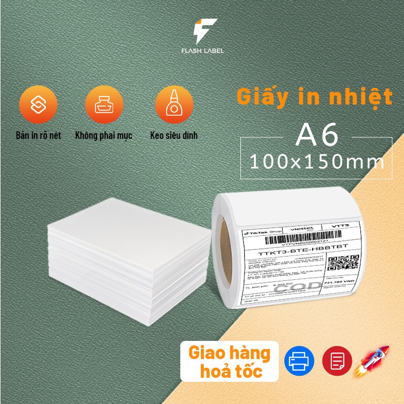 Giấy in nhiệt tự dính A6, nhãn dán nhiệt chống thấm nước hóa đơn Shopee ...