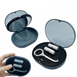 Hộp đựng chỉnh nha 2 lớp có gương, đựng răng giả/niềng tháo rời, que silicon làm sạch
