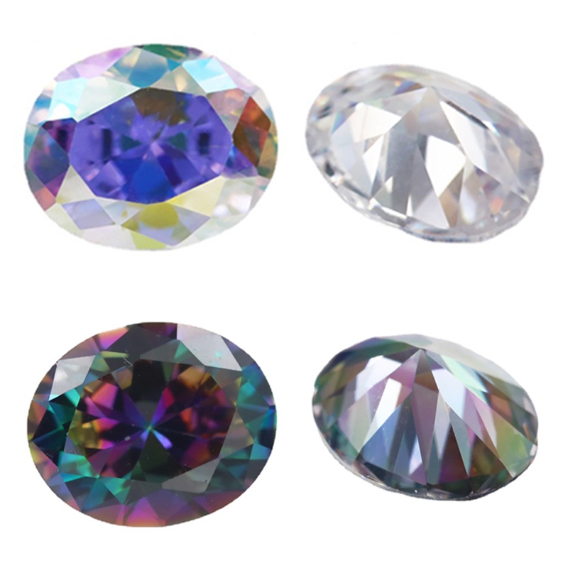 Hình Bầu Dục Cắt Mạ Màu Rời Đá Cubic Zirconia 3x5mm ~ 10x12mm Multiolor CZ Đá Quý Tổng Hợp Cho Trang Sức DIY