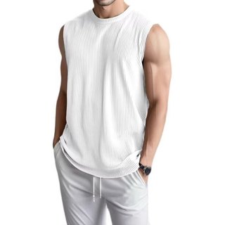 Mùa hè co giãn Ice Silk Áo ghi lê cổ tròn Áo ghi lê sọc dọc Hàn Quốc Áo xếp ly