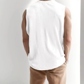 Mùa hè co giãn Ice Silk Áo ghi lê cổ tròn Áo ghi lê sọc dọc Hàn Quốc Áo xếp ly