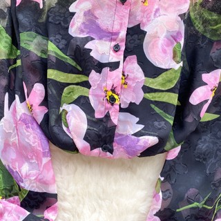 Phong Cách Hàn Quốc Nữ Nữ Voan Rời In Hoa Đèn Lồng Áo Sơ Mi Tay Dài Áo Baju Baju Wanita Lengan Panjang Hàng Mới Sẵn Có