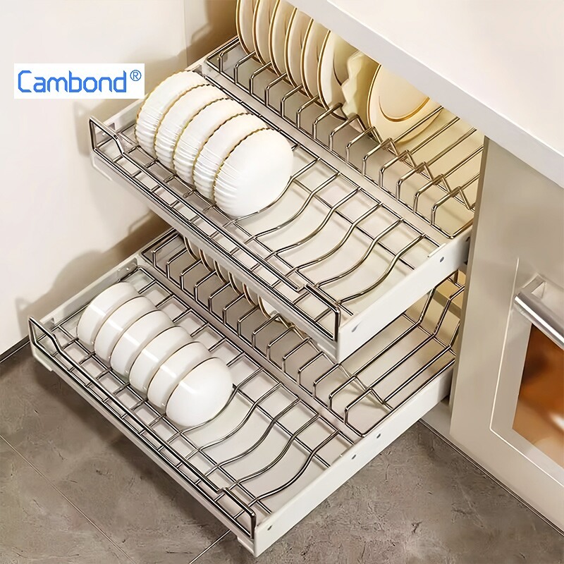 Cambond Giỏ kéo dưới bồn rửa, Kệ tổ chức dạng ngăn kéo với Giá để bát trượt